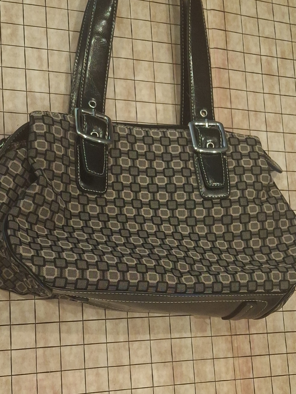Nine West Brown Patterned Shoulder Bag with Dark Trim